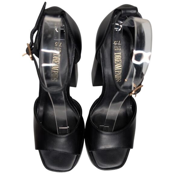 Y2K Chunky Peep Toe Platform Heels Women 7.5 Faux Leather Party Night Out Club - Picture 5 of 7